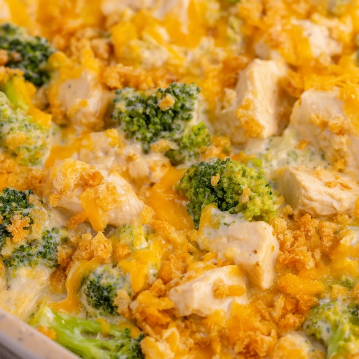 Spoonful of chicken broccoli casserole showing layers of rice vegetables and melted cheese perfect for family dinner