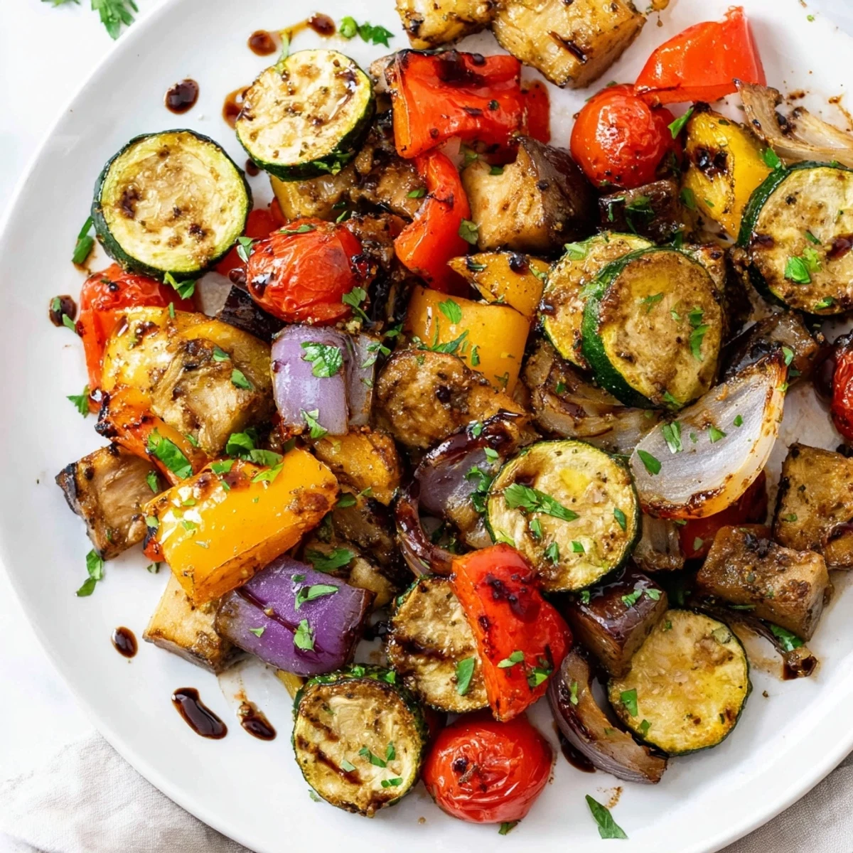 Vibrant sheet pan Italian roasted vegetables seasoned with garlic herbs and olive oil