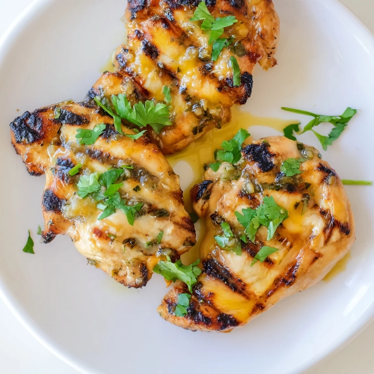 Citrus-marinated Key West grilled chicken breast served with zesty lime wedges on a rustic wooden board