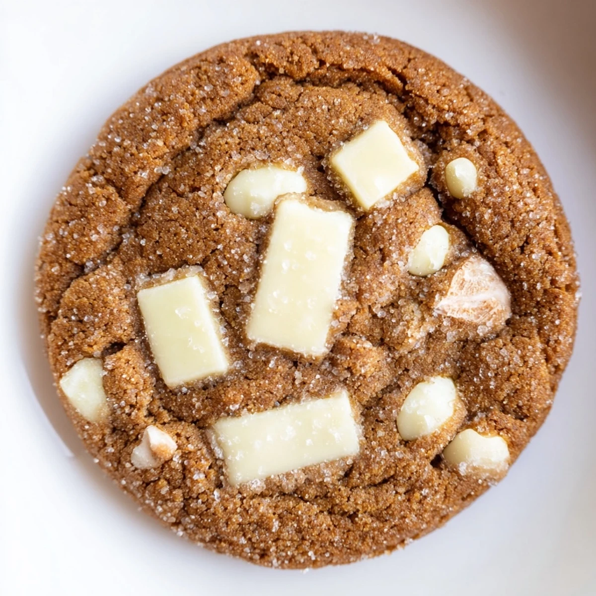 Soft bakery-style gingerbread white chocolate cookies with creamy chips and warm spices