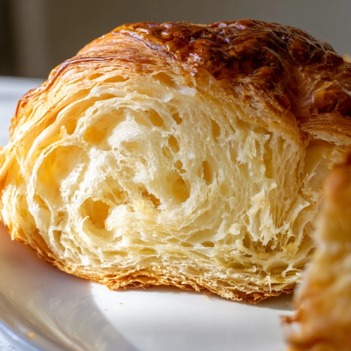 Freshly baked homemade croissant bread cooling on wire rack with golden crust
