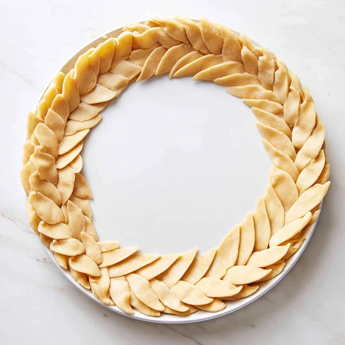 Decorative fishtail braid pie crust bordering a homemade pie, showcasing intricate braided pastry details