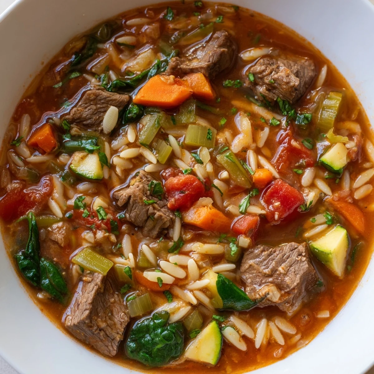 Hearty Beef And Orzo Soup