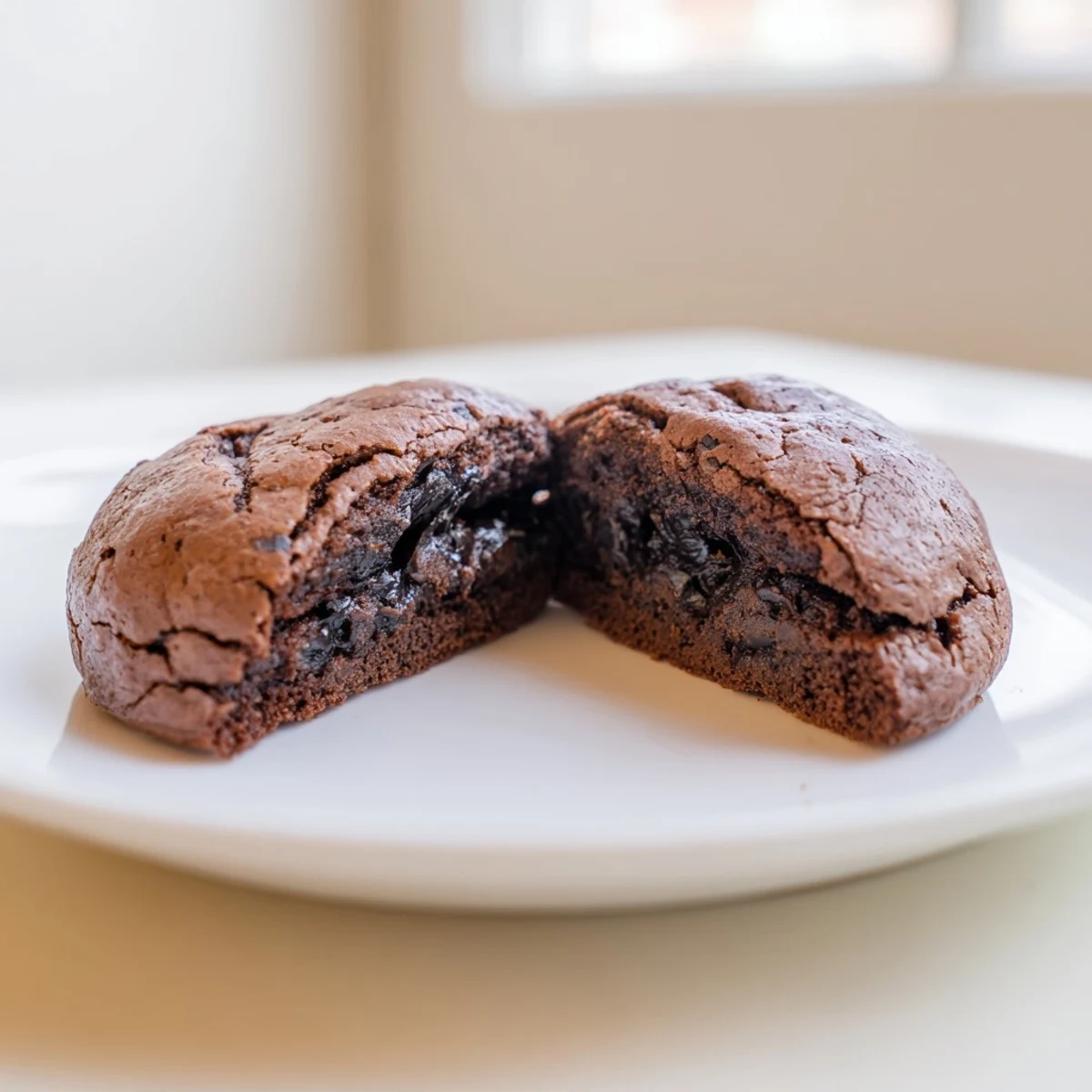 Fudgy brownie cookies stuffed with cookie dough on a rustic wooden serving board