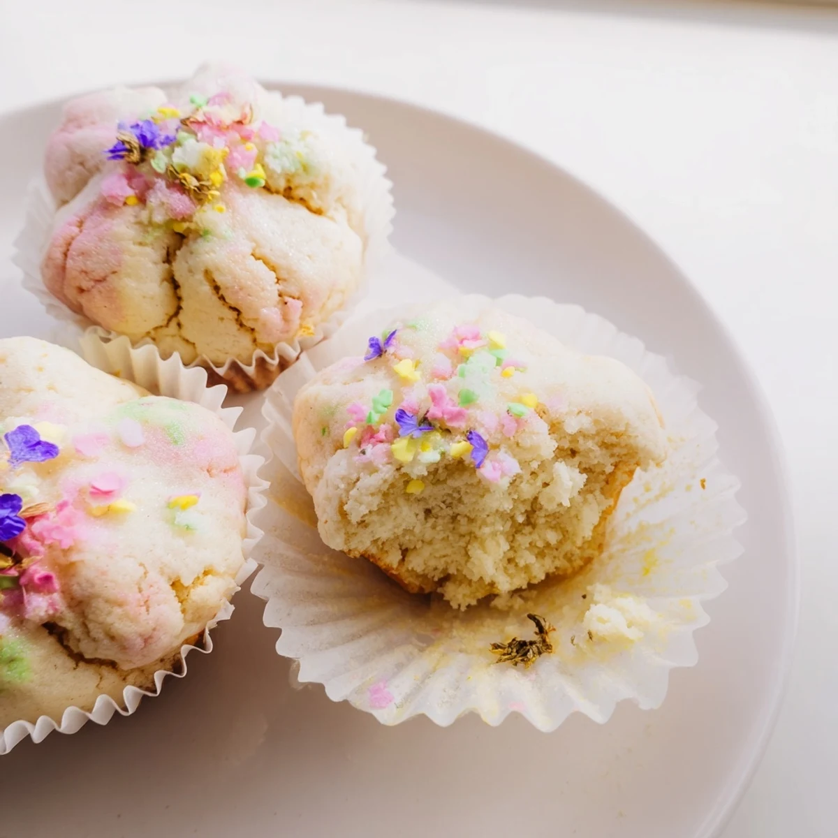 Steamed Blooming Cupcakes with cracked golden tops on a rustic cooling rack
