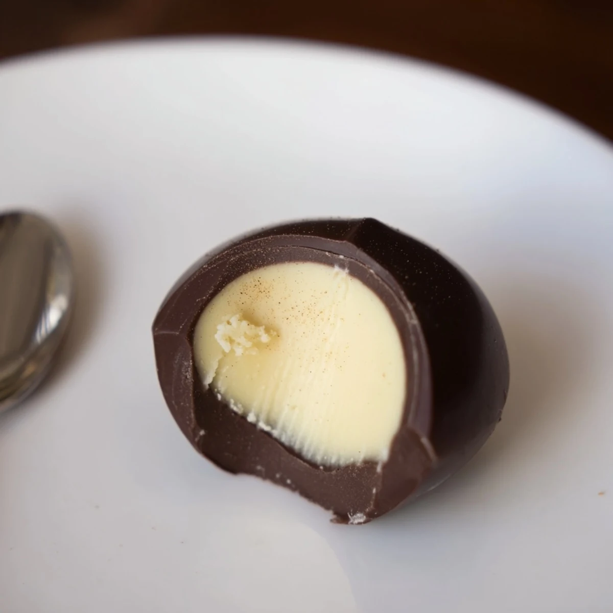 Boxed Dark Chocolate Eggnog Truffles nestled for gifting, rich spice aroma