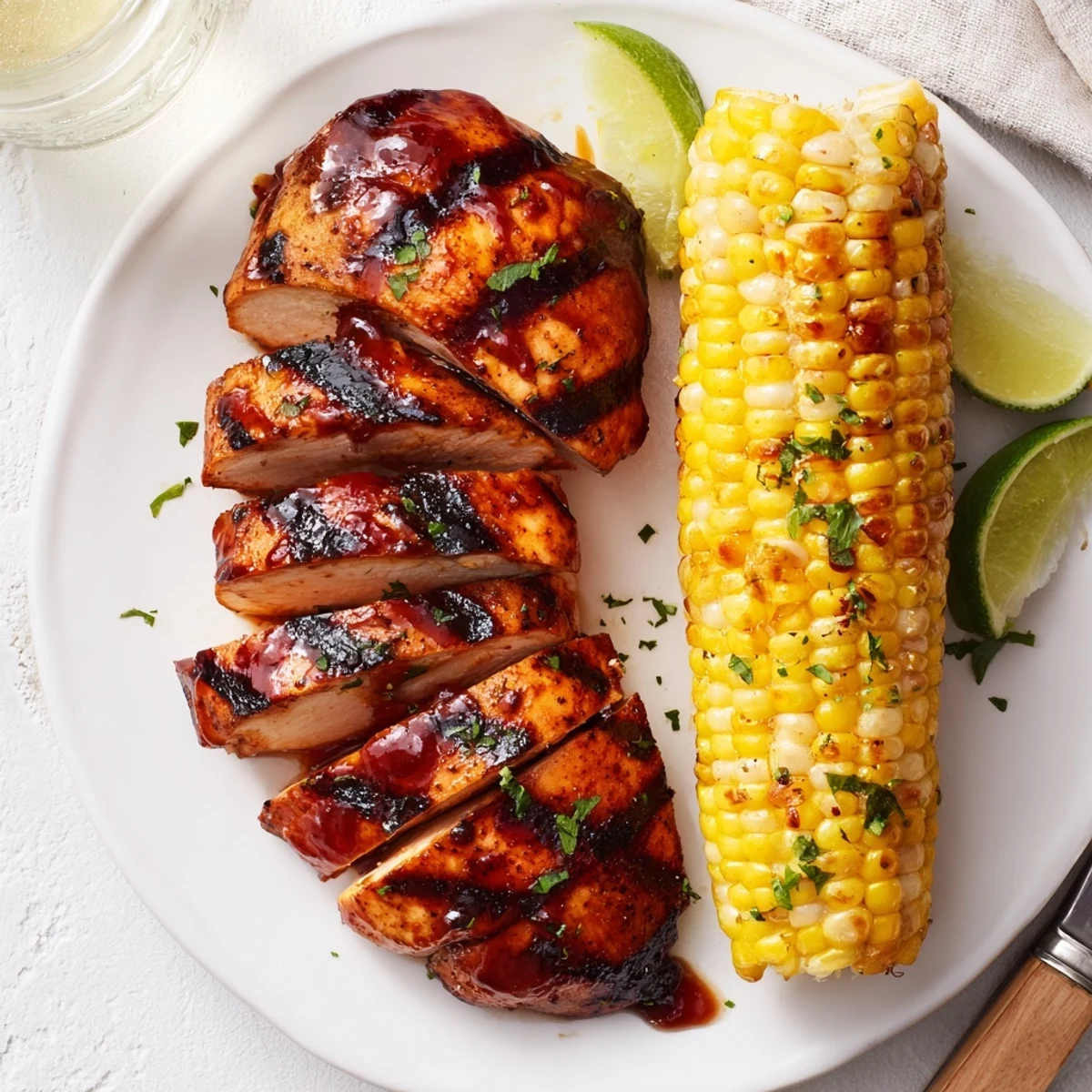BBQ Chicken With Corn: smoky glazed chicken and buttery grilled corn on cob  