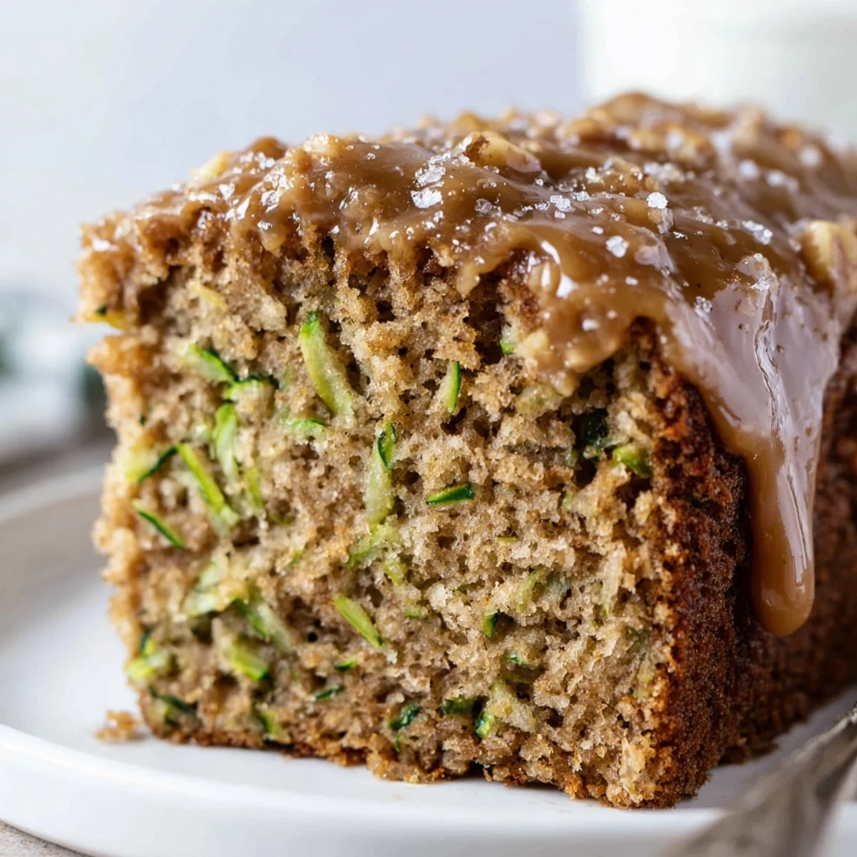 Zucchini Cake With Brown Sugar Icing cooling on rack, warm spice aroma  