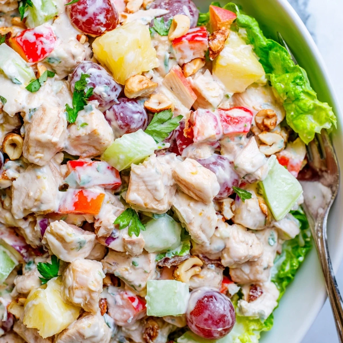 Hawaiian Chicken Salad Recipe with tender chicken, juicy pineapple, creamy lime dressing