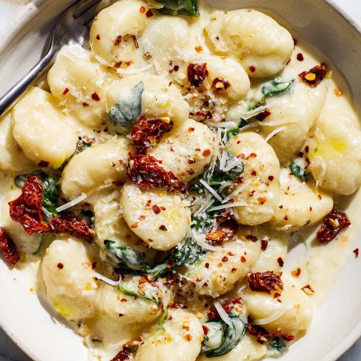 Weeknight Marry Me Gnocchi tossed in silky Parmesan cream, ready to serve