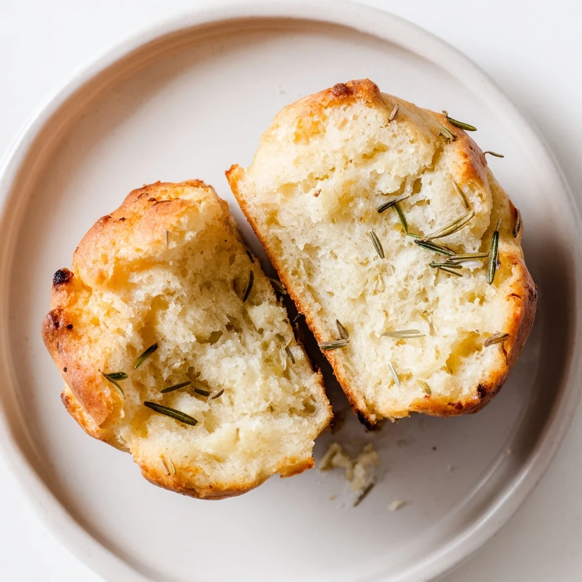 Aromatic Garlic Rosemary Focaccia Muffins cooling in a tin, tender herby crumb