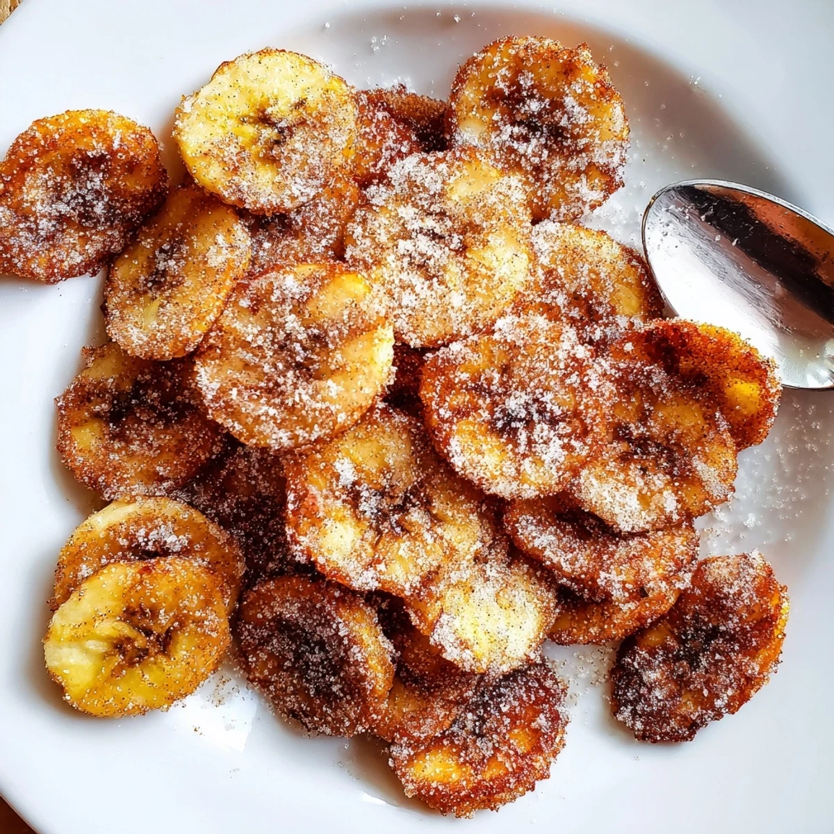 Crispy Cinnamon Sugar Air Fryer Banana Chips, golden edges and sweet crunch