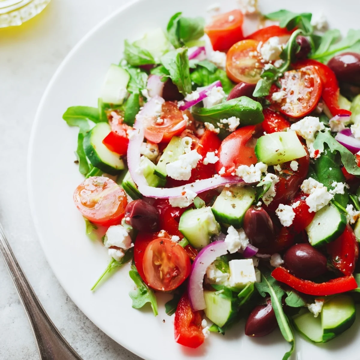 Fresh Salad Recipe with cherry tomatoes and crisp greens, dressed lemony