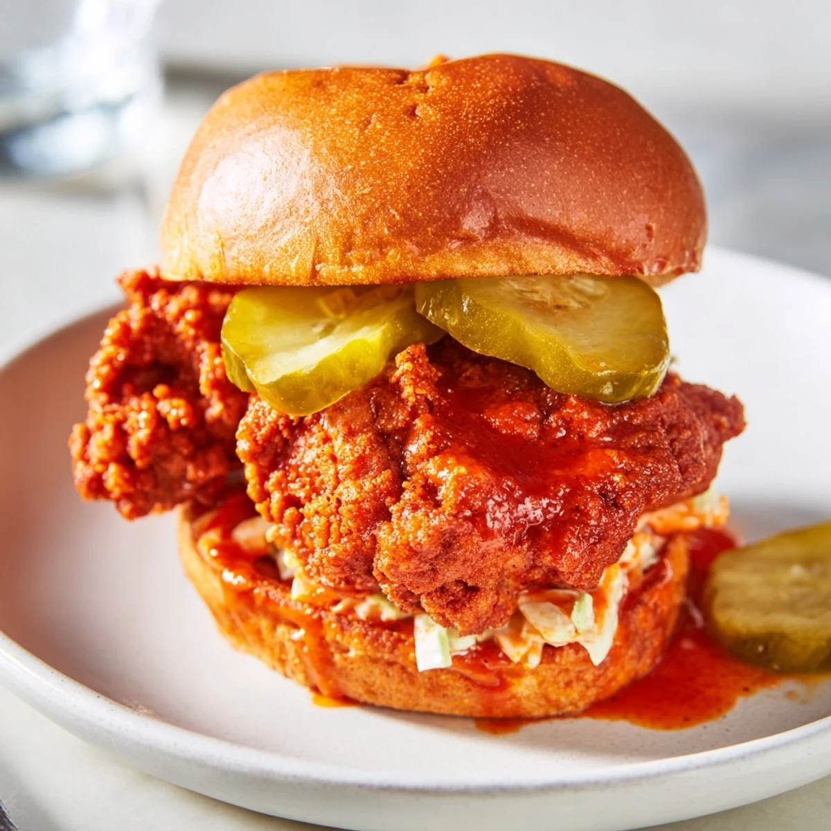 Spicy Nashville Hot Chicken Sandwiches Recipe featuring crispy golden chicken, tangy pickles
