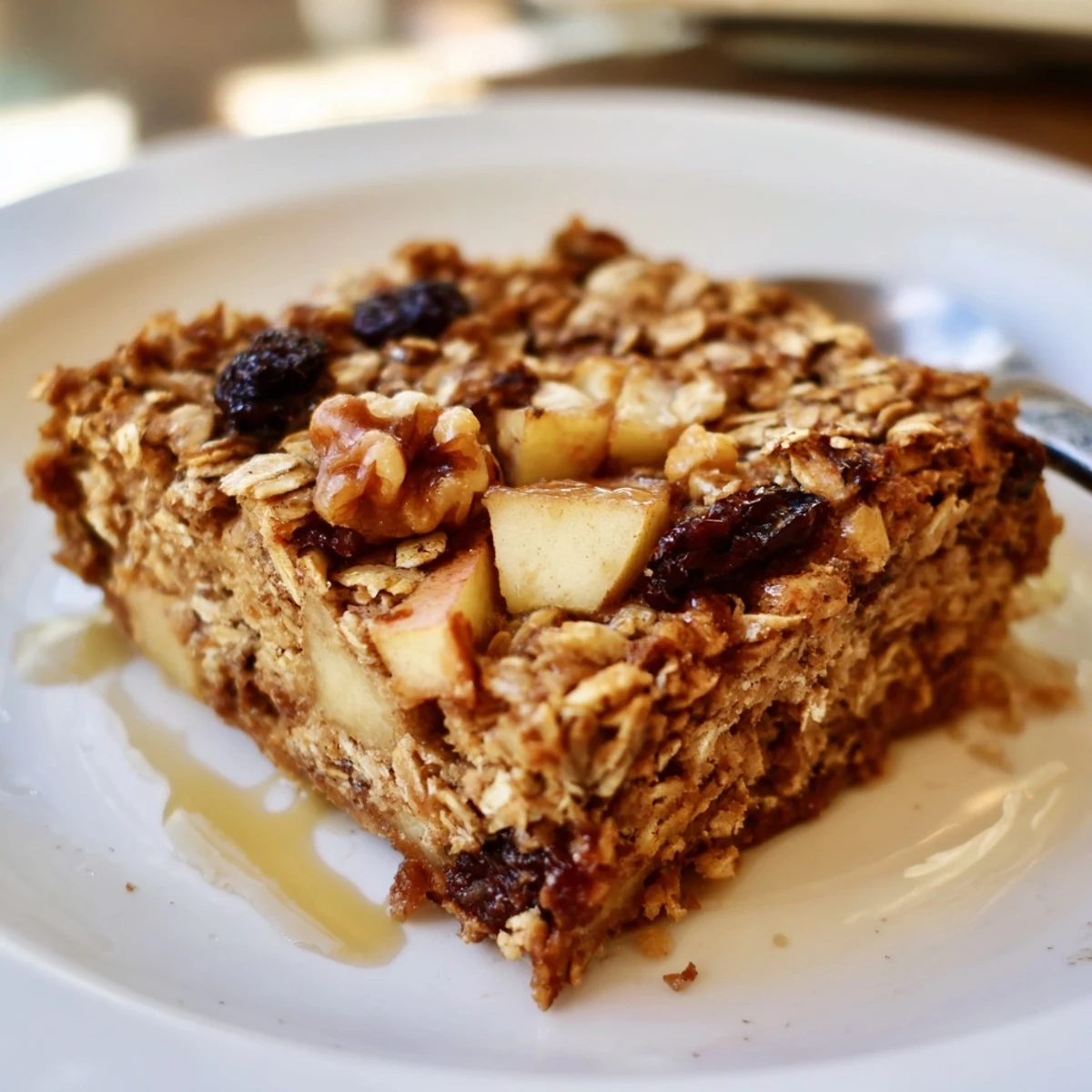 Comforting Delicious Apple Cinnamon Oatmeal Bake Recipe For Mornings, served warm with yogurt