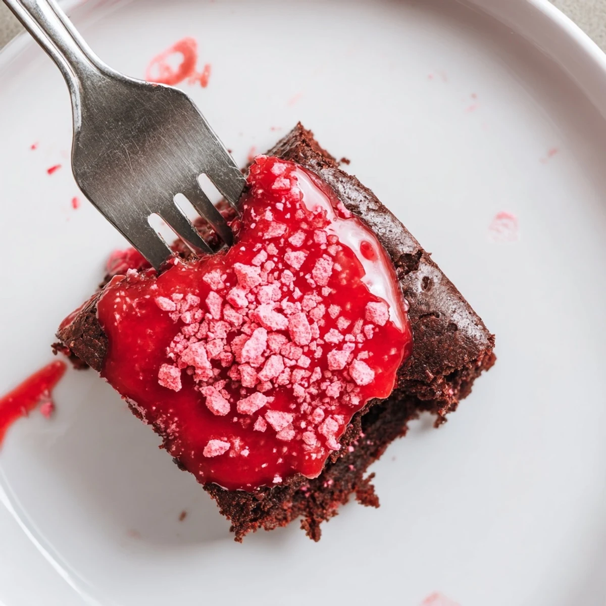 Fudgy Strawberry Brownies glazed with pink glaze, cut into neat squares.