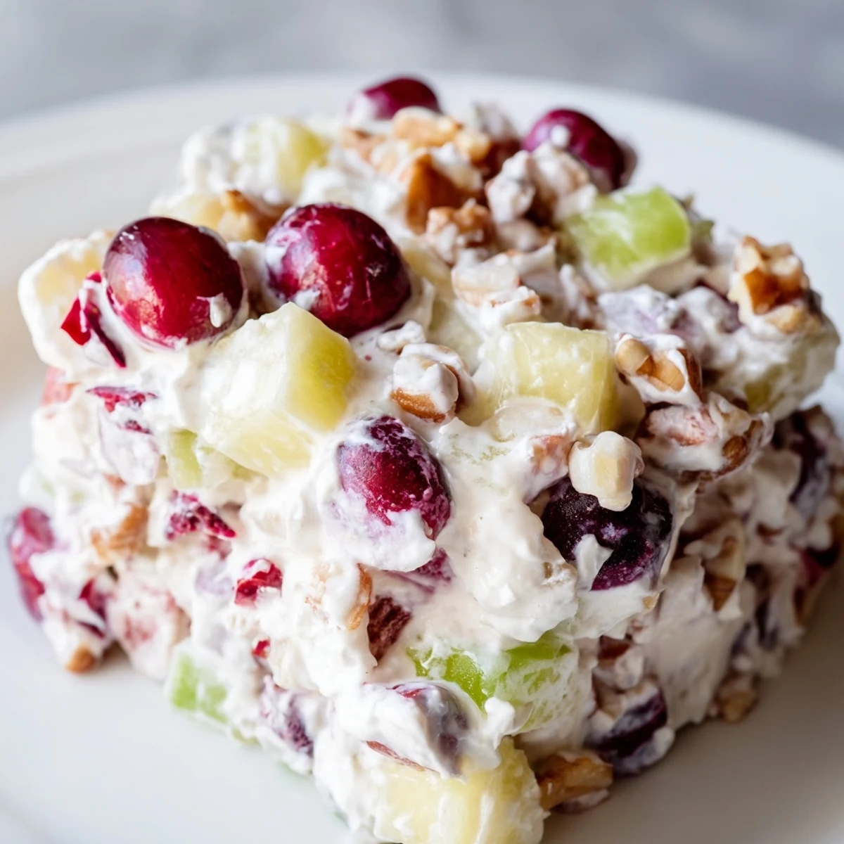 Slices of frozen cranberry salad arranged on a decorative platter with fresh mint garnish