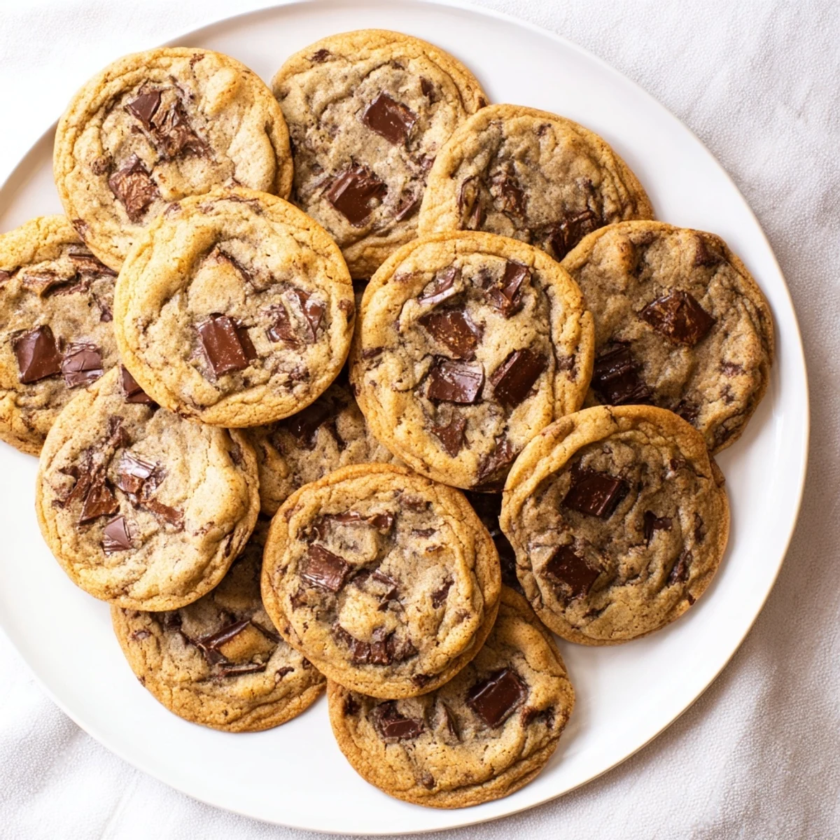 Close-up of warm chocolate chip cookies showing gooey centers and crispy golden edges