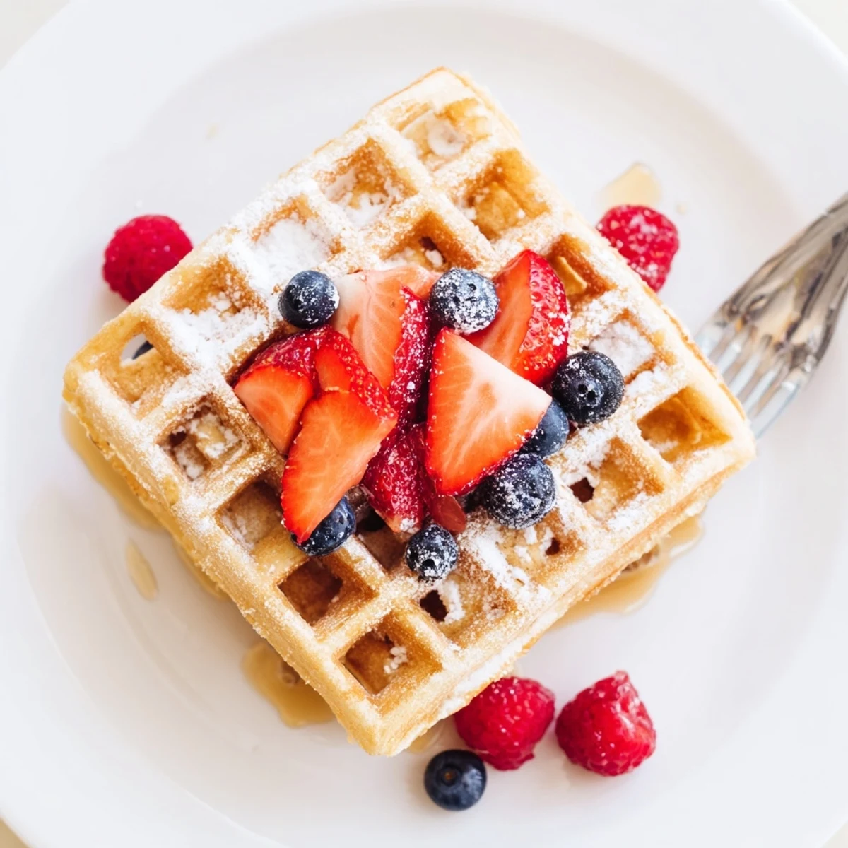 Warm Almond Flour Waffles With Berries served on a plate with butter.