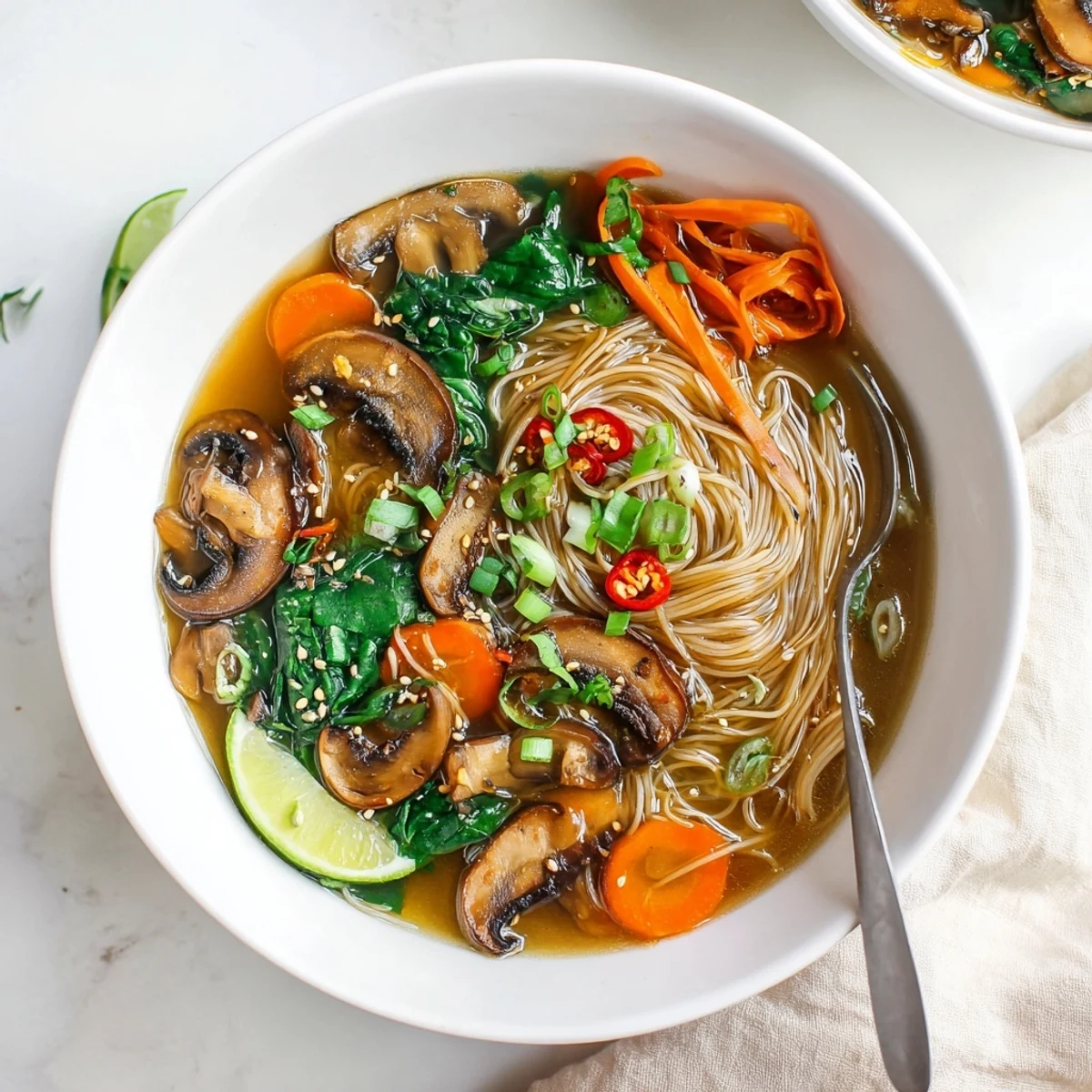 Tender mushrooms and silky noodles in Cozy Ginger Garlic Mushroom Noodle Soup.
