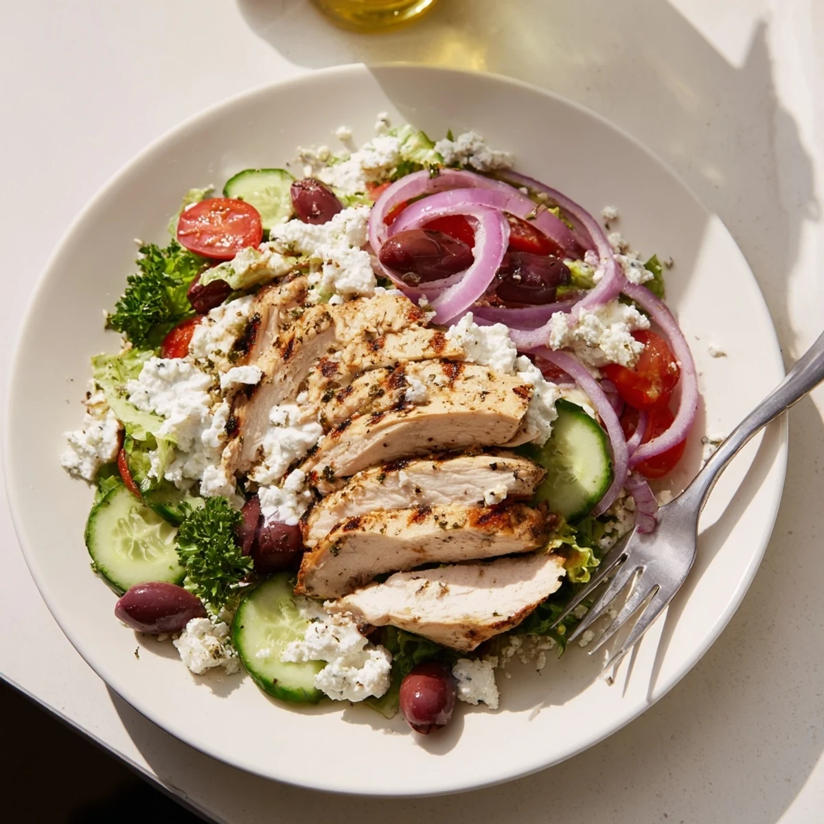 Crisp greens and juicy grilled chicken drizzled with tangy whipped feta dressing