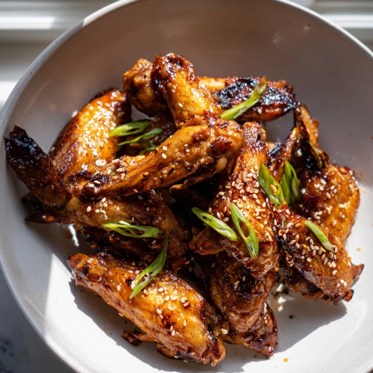 Golden miso honey marinated chicken wings glazed and roasted until sticky perfection