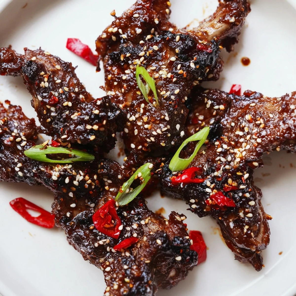 Juicy grilled Korean BBQ lamb ribs topped with sesame seeds and sliced spring onions
